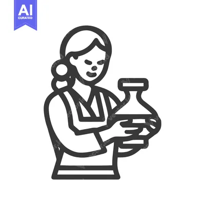 Aset desain premium: Elegant Outline Icon of Woman Presenting Handcrafted Pottery