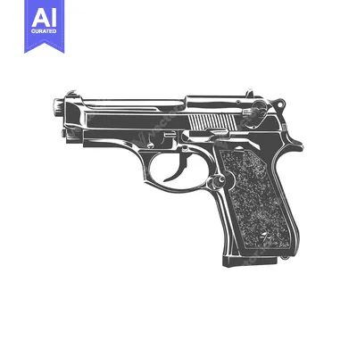 A black and white illustration of a handgun