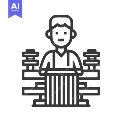 Minimalist Line Art Icon: Person at Counter with Stacked Items, Repres