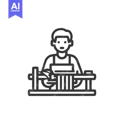 Aset desain premium: Woodworking Lathe Operator Icon: Detailed Outline of Craftsman Shaping