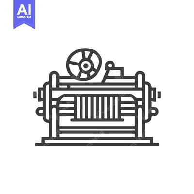 Aset premium populer: Minimalist Industrial Machine Line Icon with Large Wheel and Rollers