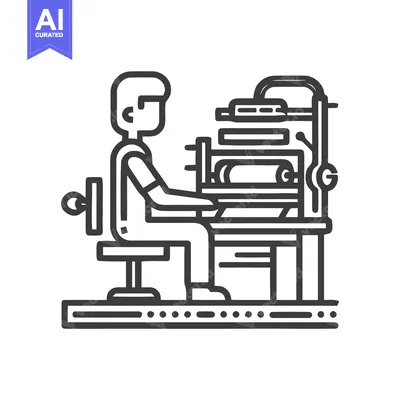 Aset desain premium: Bold Line Art Icon: Skilled Craftsman Operating a Traditional Printing