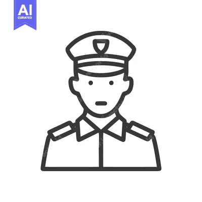 Aset desain premium: Minimalist Line Art Icon of Male Officer in Uniform with Cap and Epaul