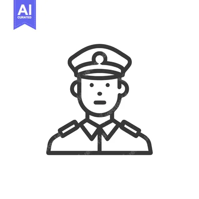 Premium design asset: Minimalist Line Art Icon of a Uniformed Officer with Cap and Epaulets,