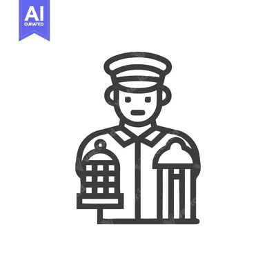 Premium design asset: Uniformed Public Servant Icon Holding Birdcage and Fire Hydrant Line A