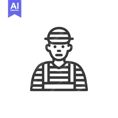 Aset desain premium: Stylized Line Art Icon of a Person with Striped Shirt, Overalls, and B
