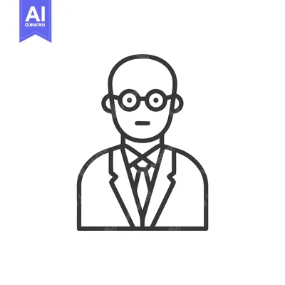 Monochromatic Line Art of Bald Man in Business Suit and Round Glasses,