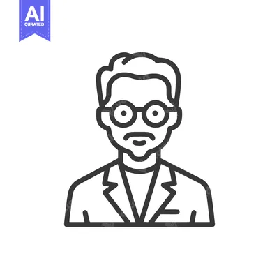 Minimalist Line Art Avatar of Intellectual Man with Round Glasses and