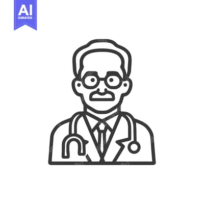 Clean Line Art Doctor Icon: Professional Male with Stethoscope, Glasse