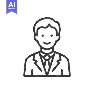 Minimalist Line Art Icon of Smiling Professional Man in Suit and Tie