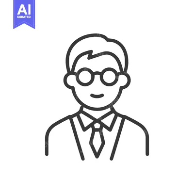 Smiling Professional Man Icon with Round Glasses and Tie in Clean Line