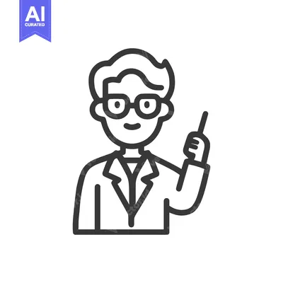 Professional Male Character Icon: Smiling Scientist or Teacher with Po