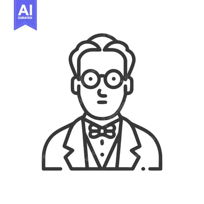 Elegant Monochrome Line Icon of a Man in a Suit and Bow Tie with Glass