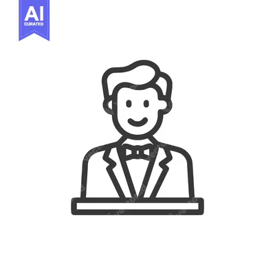 Premium design asset: Minimalist Line Icon of Smiling Man in Suit and Bow Tie, Professional
