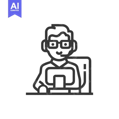 Modern Line Icon of Smiling Customer Service Agent with Headset and Gl