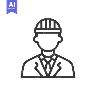 Premium design asset: Minimalist Line Icon of Professional Engineer or Architect in Hard Hat