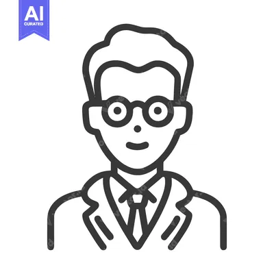 Aset premium populer: Clean Line Art Icon of a Smiling Professional Man in Glasses and Suit