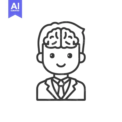 Minimalist Line Art Icon: Smart Businessman with Exposed Brain Symboli
