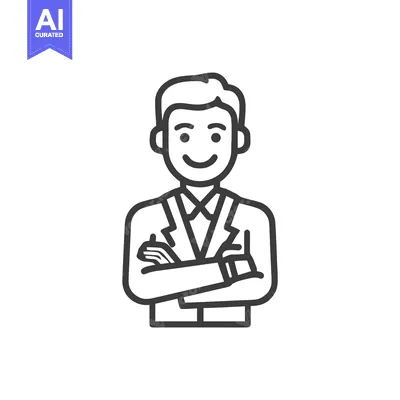 Aset premium populer: Smiling Professional Man Icon with Crossed Arms, Simple Line Art Avata