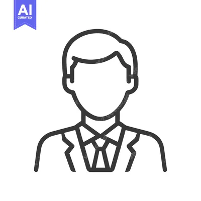 Outline Icon of a Male Professional in Suit and Tie, Generic User Avat