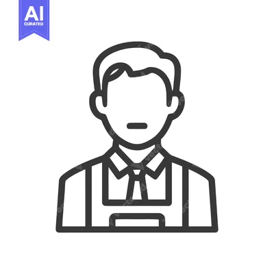 Aset desain premium: Clean Line Icon of Male Service Professional in Apron and Tie, User Av