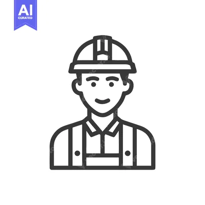 Premium design asset: Smiling Male Construction Worker Icon in Minimalist Line Art Style