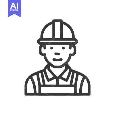 Aset premium populer: Hard Hat Worker Icon: Simple Line Art Avatar for Construction or Engin