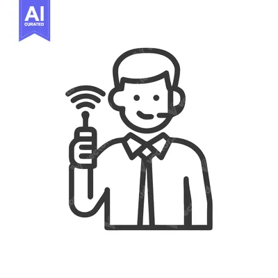 Aset premium populer: Smiling Call Center Agent Icon with Headset and Wireless Communication