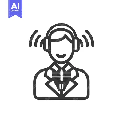 Smiling Person with Headphones and Microphone Line Icon for Podcast or