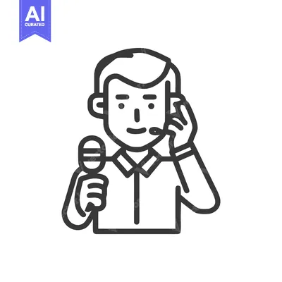 Clean Line Art Icon of a Man with Headset and Microphone for Broadcast