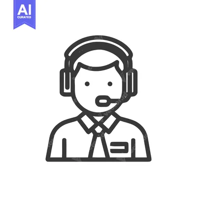 Aset premium populer: Minimalist Customer Service Agent Icon with Headset and Microphone, Bl