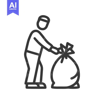 Popular premium asset: Minimalist Line Icon of Person Tying Full Garbage Bag, Symbolizing Was