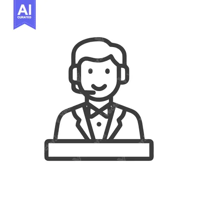 Popular premium asset: Smiling Call Center Agent Icon with Headset and Bow Tie, Minimalist Li