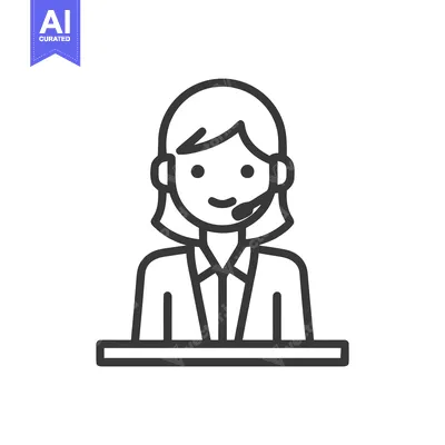 Smiling Female Customer Service Agent Line Art Icon with Headset for S