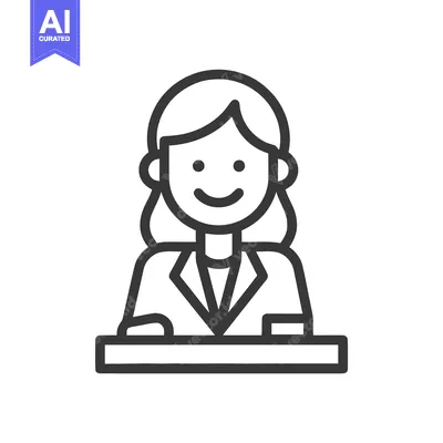 Aset desain premium: Smiling Line Art Woman Icon at Desk - Professional Customer Service Av