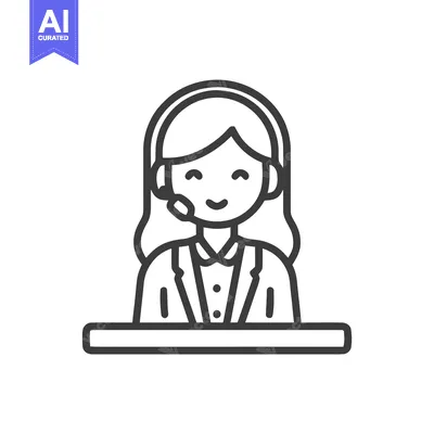 Clean Line Art Icon of a Friendly Female Customer Support Agent with H