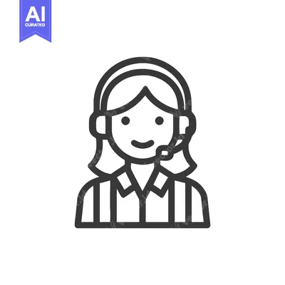 Smiling Female Customer Support Icon with Headset and Microphone, Clea