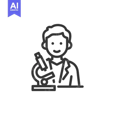 Smiling Scientist with Microscope Line Icon for Research and Education