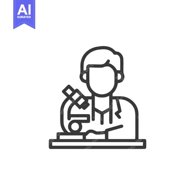 Modern Line Art Icon: Scientist Using Microscope for Scientific Resear
