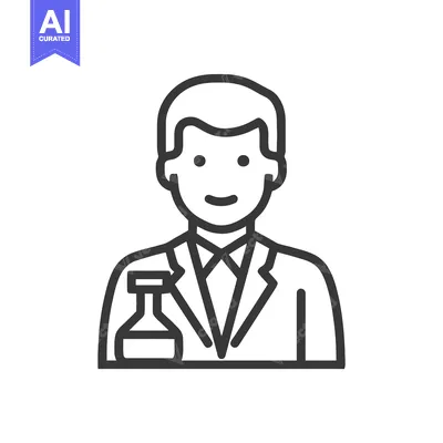 Aset desain premium: Smiling Male Scientist Icon Holding Laboratory Flask, Professional Res