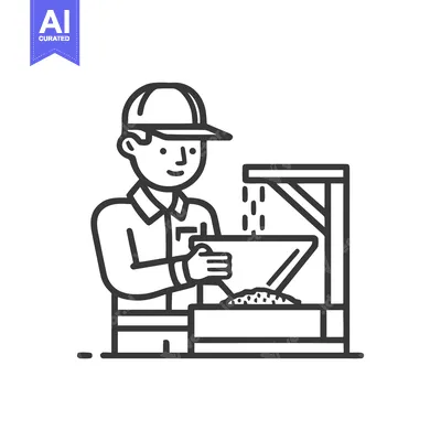 Stylized Line Art Icon of Worker Operating Granular Material Processin
