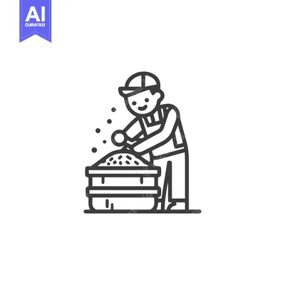 Aset premium populer: Detailed Line Art Icon of a Worker Scooping Granular Material from a L