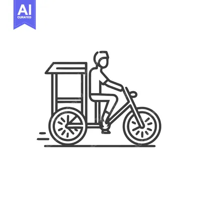 Premium design asset: Minimalist Line Art Icon: Person Riding Cargo Bike for Urban Delivery