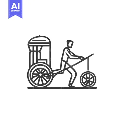 Premium design asset: Minimalist Line Art Icon of a Traditional Rickshaw Puller in Motion