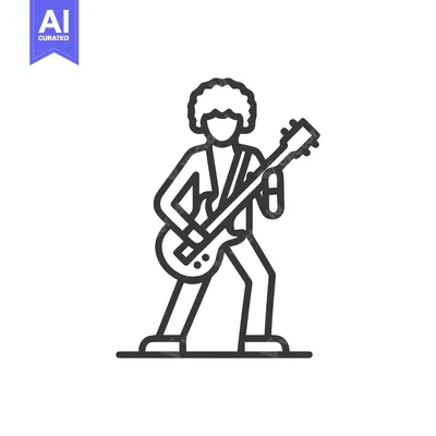Energetic Afro Guitarist Icon: Dynamic Line Art of Musician Playing El