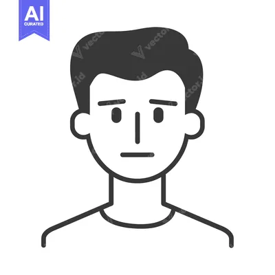 A black and white illustration of a man with a frowning expression
