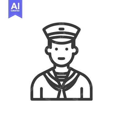 Aset desain premium: Minimalist Line Art Sailor Icon with Cap and Collar, Nautical Avatar