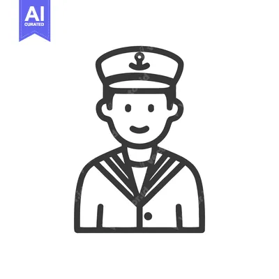 Aset premium populer: Smiling Sailor Captain Icon with Anchor on Cap, Minimalist Line Art Ve