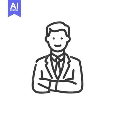 Confident Professional Man Line Art Icon with Crossed Arms and Smile,