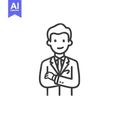 Confident Businessman Line Art Icon with Crossed Arms, Professional Ma